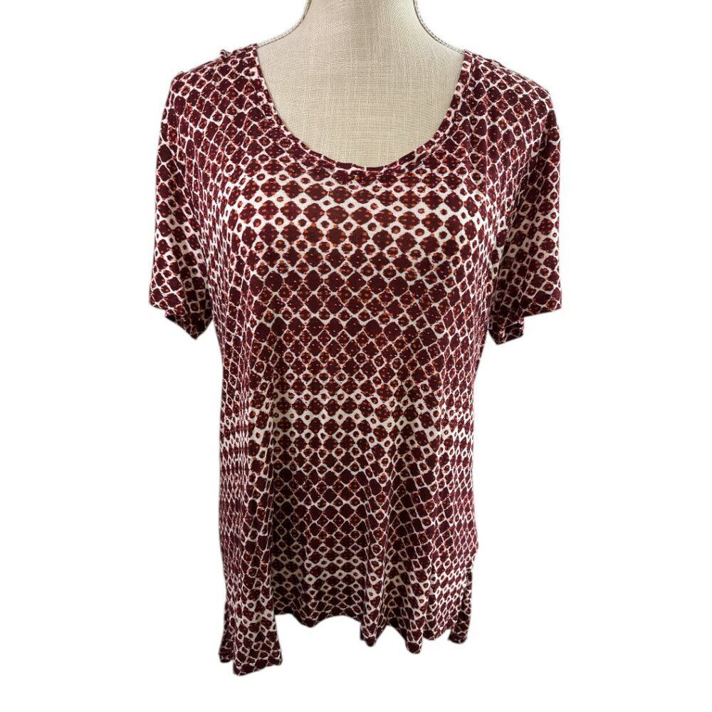 ST. JOHN Women's Top T-Shirt Multicolor Geometric Print Beaded Sz M